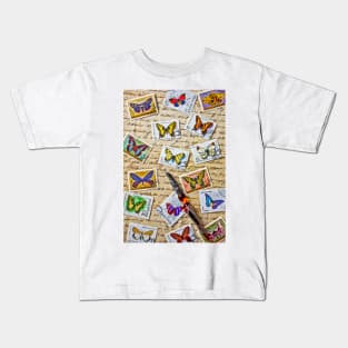 Butterfly stamps and old document Kids T-Shirt